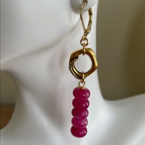 HAND CRAFTED DROP EARRINGS Pink Tourmaline Gemstones Gold Plated Rings
